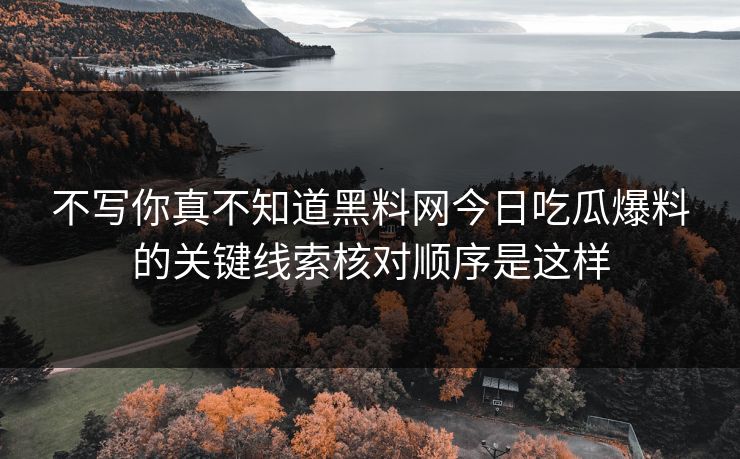 不写你真不知道黑料网今日吃瓜爆料的关键线索核对顺序是这样
